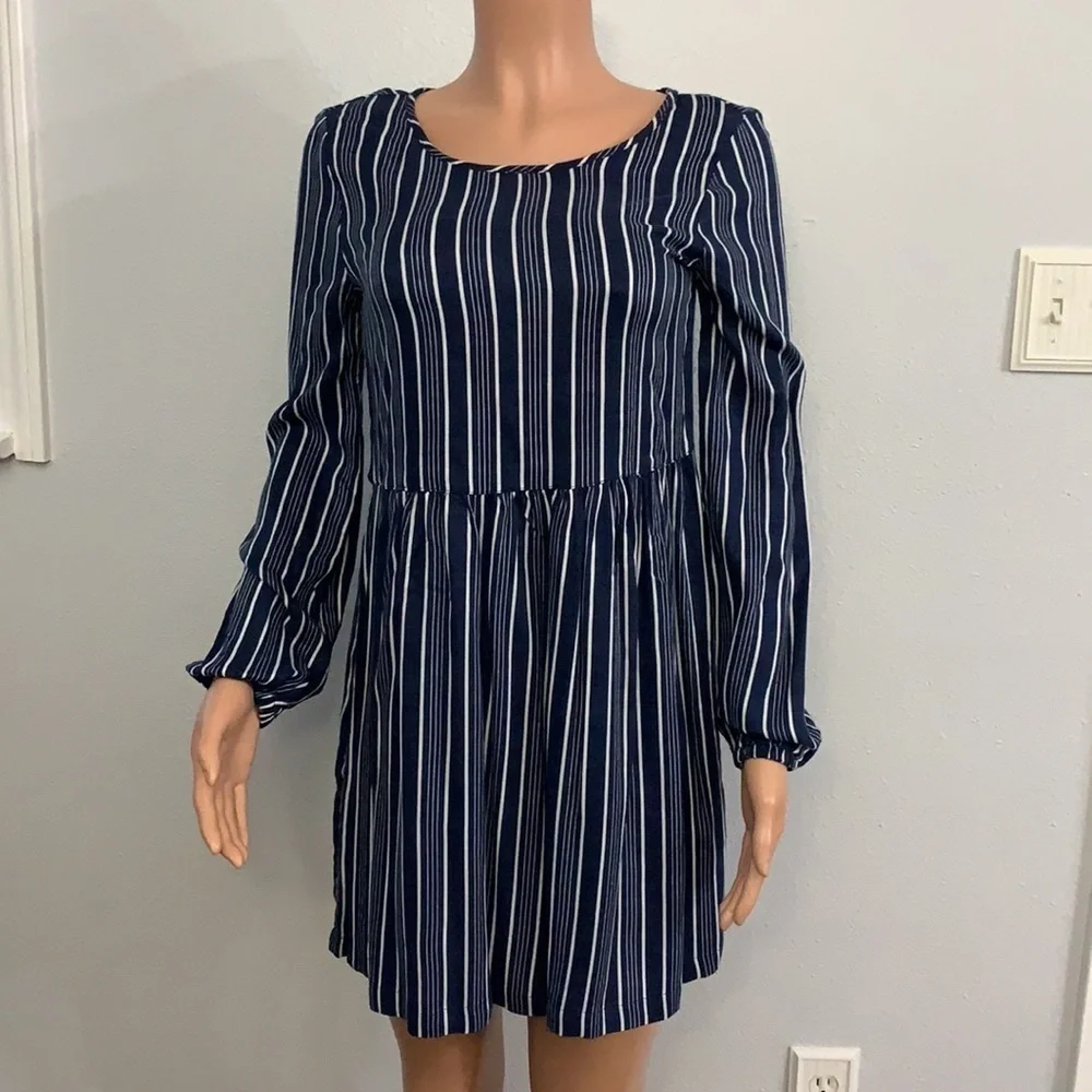 Roxy Women's Highland Escape Horizontal Striped Long Sleeve Navy Skater Dress - Picture 3 of 11